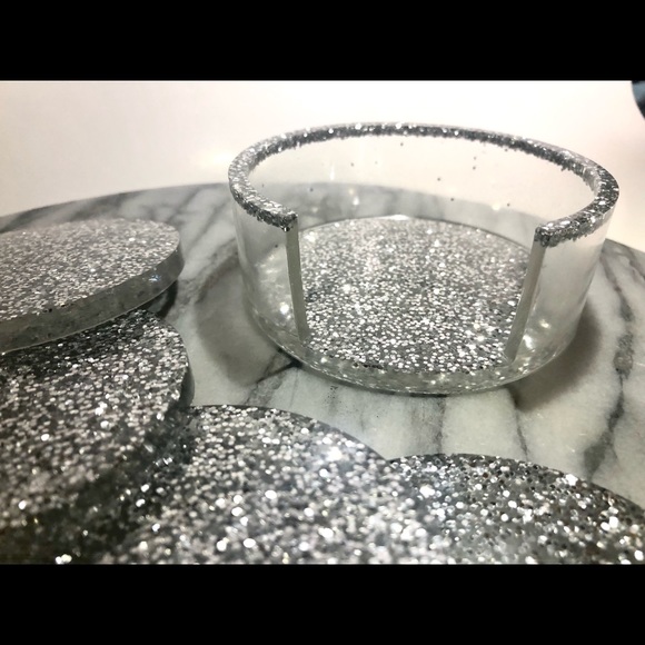 Discounted Silver Glitter Coaster Set of 4 WITHOUT Matching Holder - Picture 7 of 15